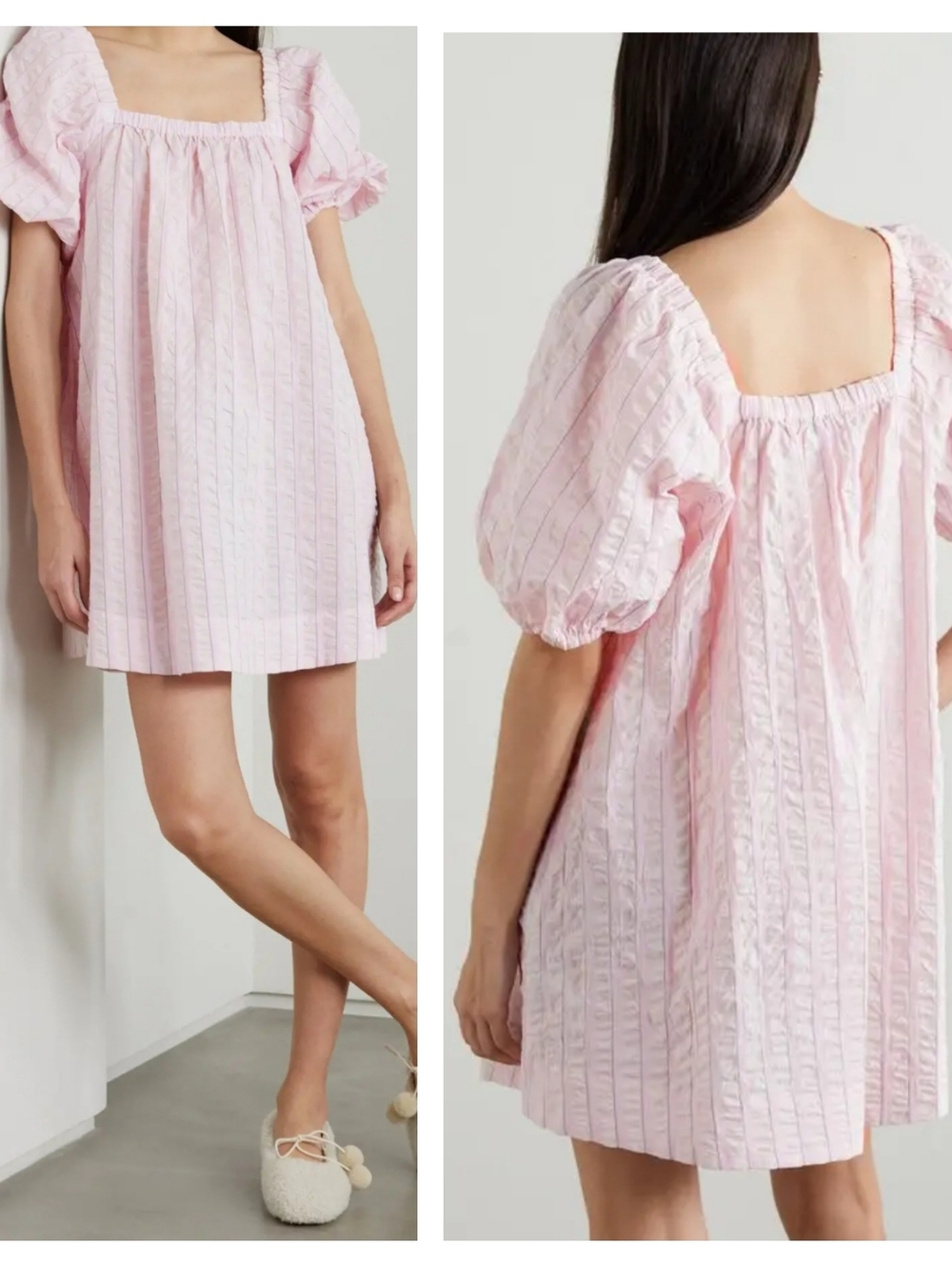 GANNI striped Pink organic cotton seersucker nightdress Size 6